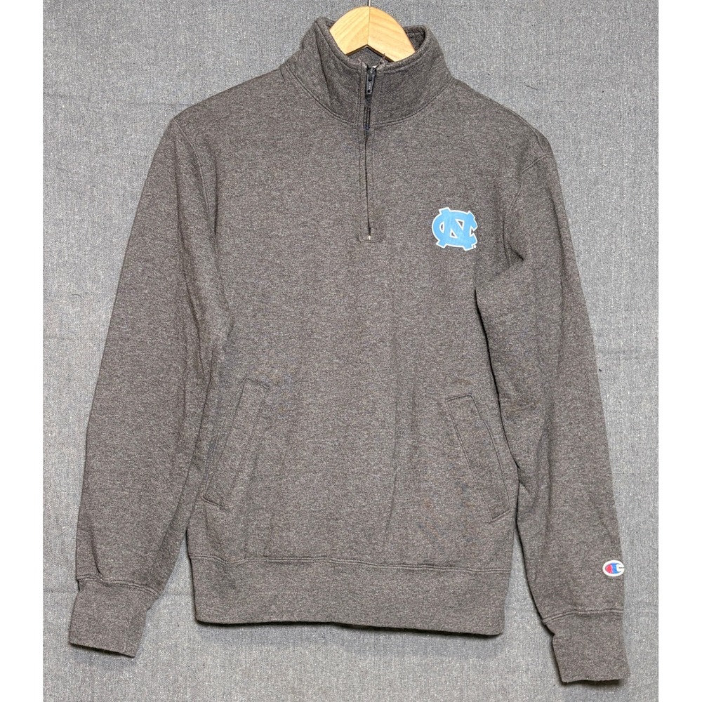 Champion UNC Tar Heels Quarter Zip Sweatshirt Mens Sz S Gray Eco Fleece Pullover